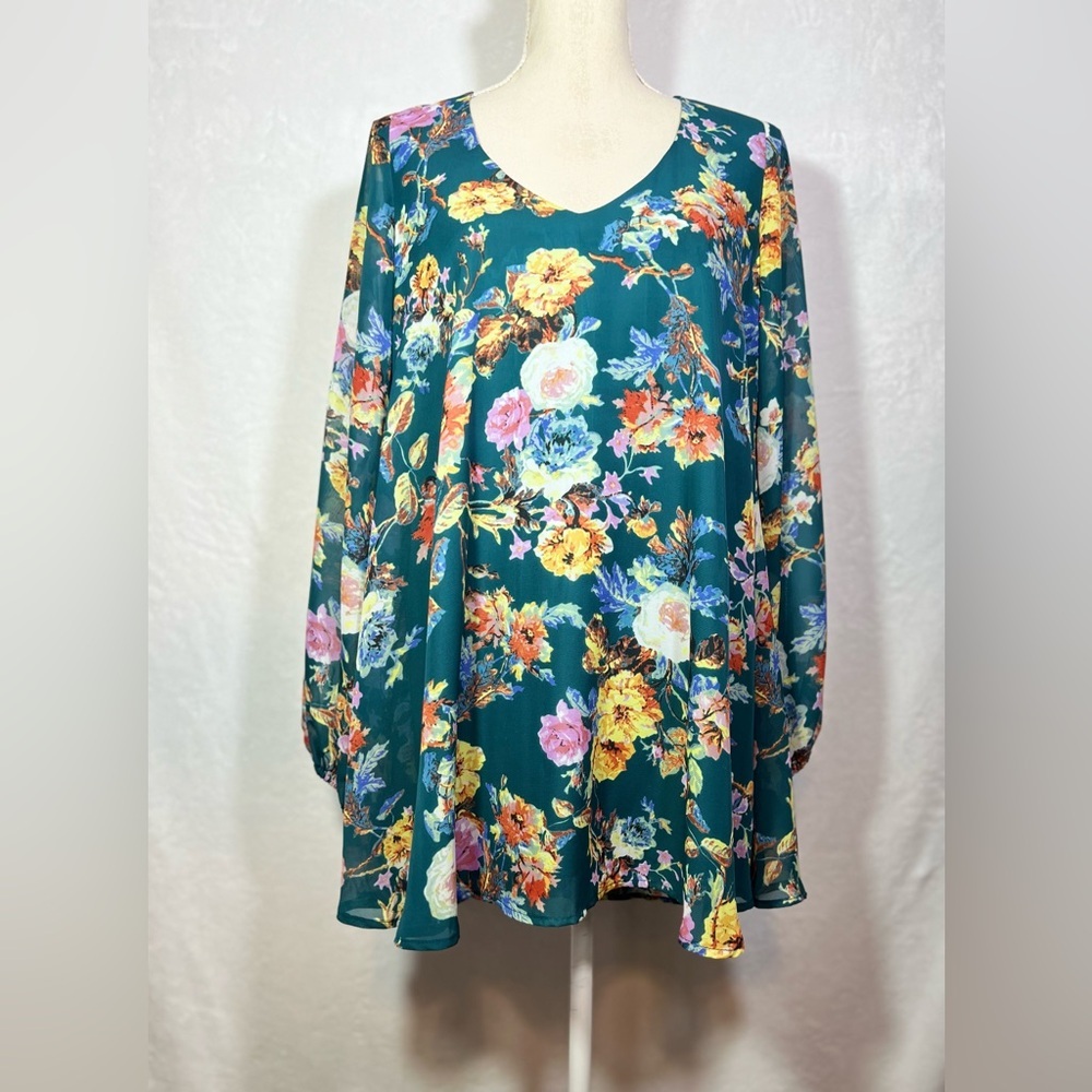 Show Me Your Mumu Donna Michelle Mini Dress Tunic M Green Floral Flowy Boho - Picture 8 of 8